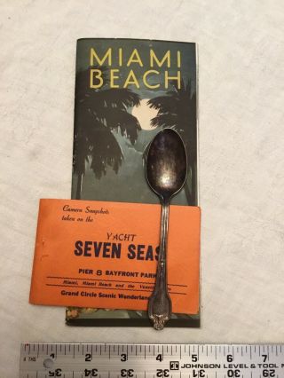 Vintage Miami Beach Florida Souvenir Booklet,  Photos & Hotel Fountainbleu Spoon