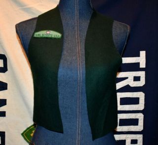 Vintage Girl Scout - Green Felt Uniform Vest