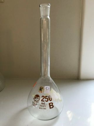 Vintage 250ml Volumetric Glass Flask - E - Mil B Gold Line Gt.  Britain