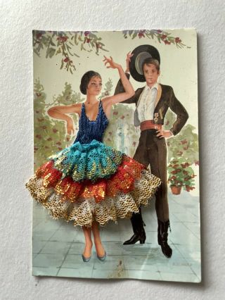 Vintage Spanish Postcard Traditional Costume Fashion Dress Cloth Material
