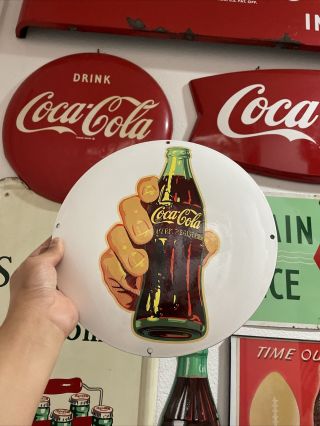 Vintage Coca - Cola White Metal Porcelain Coke Bottle Display Dome Sign