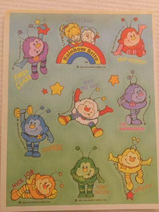 Vintage 1984 Rainbow Brite Sprites Sticker Sheet Green Background Hallmark