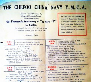 1930s China,  Chefoo Navy Ymca Headquarters 14th Anniv.  Program Aug 9th To 18th