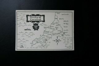 Vintage Map Postcard - Duchy Of Cornwall