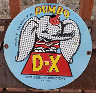 Vintage 1942 Walt Disney Dumbo D - X Porcelain Metal D X Gasoline Oil Sign