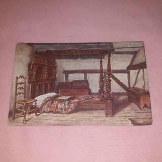 Vintage Bedroom Anne Hathaway`s Cottage Stratford - On - Avon Color Print Postcard
