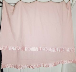 Vtg Fieldcrest Touch Of Class Pink Acrylic Waffle Weave Blanket 67”x 80” Satin