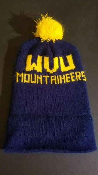 Vintage West Virginia Pom Beanie Knit Toboggan Hat Wvu Mountaineers