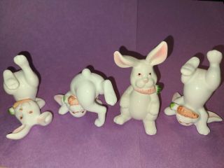Fitz And Floyd Tumbling Rabbits Set Of 4 Vintage 1978