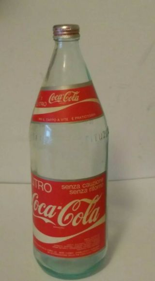 Vintage Coca Cola 1 Liter Litro Glass Bottle Screw Cap Top Italy