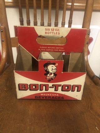 Vintage Bon - Ton 6 Six Pack Bottle Carrier Cardboard 1940s Waukesha Wisconsin Wi