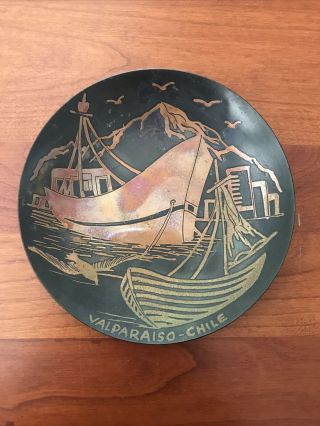 Valparaiso Chile Boats On Water Copper Etched Plate