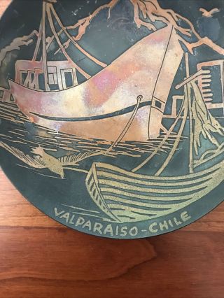 Valparaiso Chile Boats On Water Copper Etched Plate 3