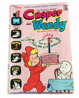 Vintage Casper And Wendy Birthday Comic Harvey Comics 7 1973