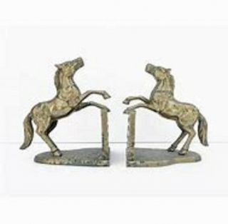 Vintage Fritz Brass Horse W/ Fence Bookends - 7 Inch