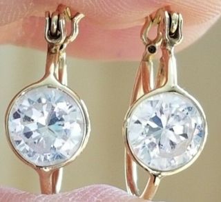 Estate Vintage 14k Yellow Gold Cz Hoop Earrings Italy Euc Sparkly And