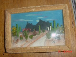 1947 Southwest Desert Scene In Relief Diorama With Cacti Species Shadowbox
