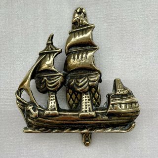 Vintage Solid Brass Door Knocker Galleon Clipper Ship Nautical Reclaimed Large