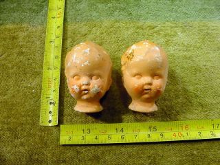 2 X Excavated Vintage Pipe Clay Doll Head Age 1930 German Art 14646