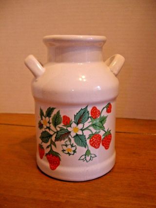 Vintage Ceramic Milk Can Shape Container W/strawberries 5 1/2 " Farmhouse Decor