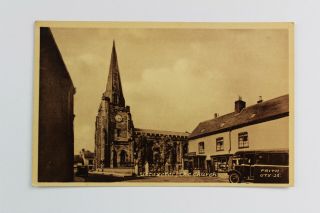Real Sepia Photograph Uttoxeter Church Vintage Postcard Shops Old Bus Car Clock