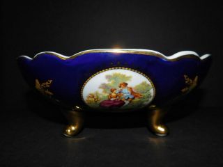 Vintage Limoges Cobalt Blue and Gold Fragonard Porcelain Fruit Bowl 2