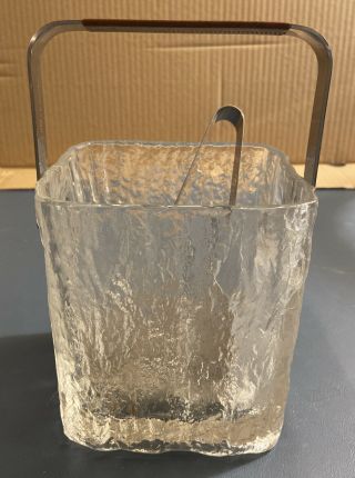Vintage Hoya Square Ice Bucket Melting Ice Cube Danish Modern Glass With Acces.