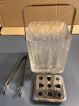 Vintage Hoya Square Ice Bucket Melting Ice Cube Danish Modern Glass With Acces. 3