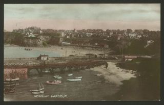Cornwall.  Newquay.  Newquay Harbour.  Vintage Colour Tinted Photo Postcard