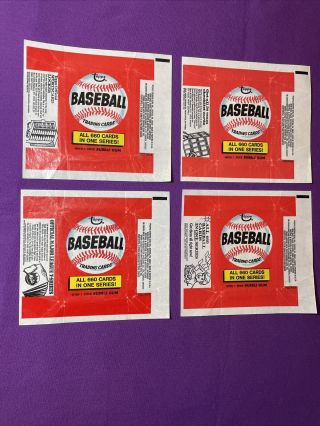 1974 Topps Baseball Card Wrappers.  Set Of 4 Different Vintage Ex - Nrmt Sharp