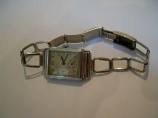 Vintage C1930s Art Deco Chromed Case And Bracelet Mens Watch Full W/o 15j