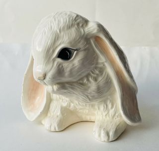 Large Vintage Ceramic Bunny Rabbit 6.  50” Tall White Hand Painted Fur Like