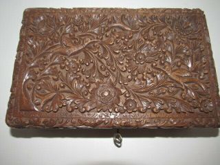 Vintage Carved Wood Jewelry Box W/key St.  John