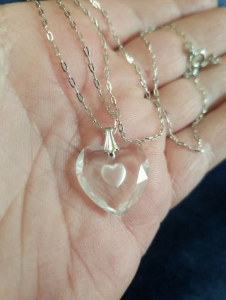 Vintage Signed Sarah Coventry 14 - 16 " Sterling Silver Crystal Heart Necklace