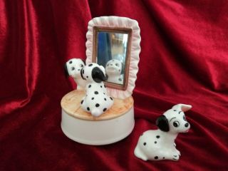 Vintage Otagiri Ceramic Music Box Dalmation Puppies Doggie In The Window