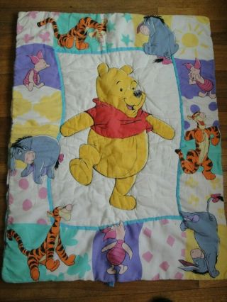Vintage 1994 Disney Winnie The Pooh Comforter Baby Blanket Quilt Eyore Tigger