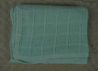 Wpl 1675 Solid Aqua Blue Open Weave Baby Blanket Usa Made 100 Cotton Vintage