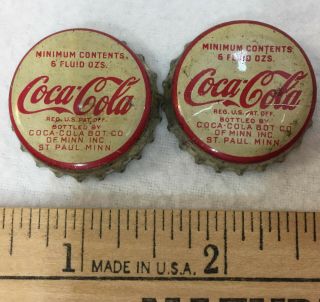 Vintage Coca Cola Bottle Caps Coke Metal Cork St Paul Minnesota Mn Co Pair Set 2