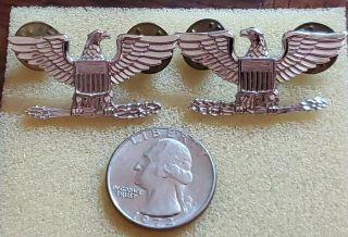 Vintage Pair Us Colonel Eagle Insignia Clutch Back Pins W/hm,  Silver Filled