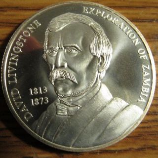 2002 Zambia David Livingstone 1000 Kwacha 1 Troy Oz.  Sterling Silver Coin