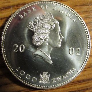 2002 Zambia David Livingstone 1000 Kwacha 1 Troy Oz.  Sterling Silver Coin 2