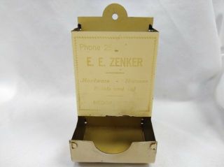Vintage Ee Zenker Hardware Store Advertising Match Holder Medina North Dakota