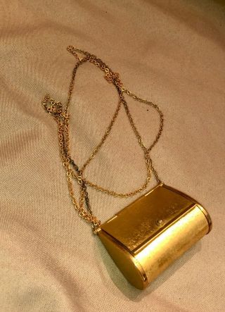 Vintage Gold Coin Change Purse Pill Holder Pendant Necklace W/ Long Chain