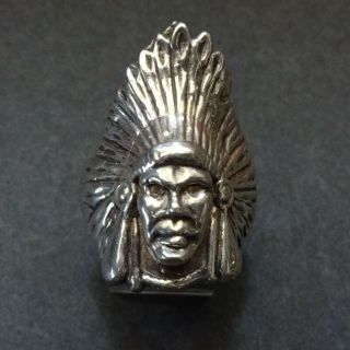 Vintage Sterling Silver Indian Chief With Headdress Ring Size 7.  5