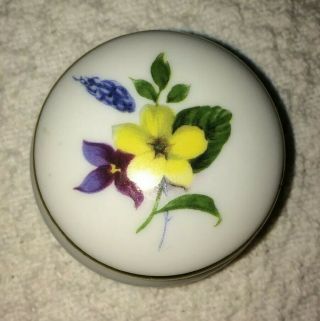 Limoges France Round Porcelain Trinket Circular Box Flowers Gold Accents Vintage