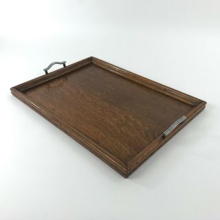 Vintage Solid Wood Serving Tray 2 Metal Handles Mid Century Rectangular 13 " X18 "