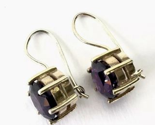 Vintage Sterling Silver Hook Drop Purple Amethyst Earrings Gift Boxed