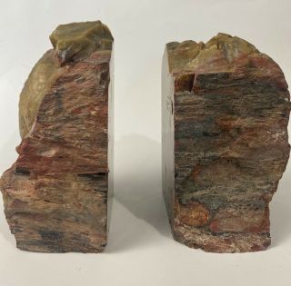 Petrified Wood Bookends Two Sides Polished Red Brown Natural Fossil Vintage MR 2