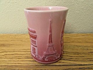 Paris Eiffel Tower Large Tall Coffee Mug Cup Modele Depose Pink Mauve 3d Relief