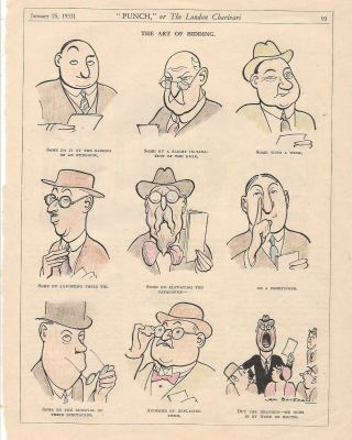 Vintage 1933 Punch Bidding Cartoon By H M Bateman